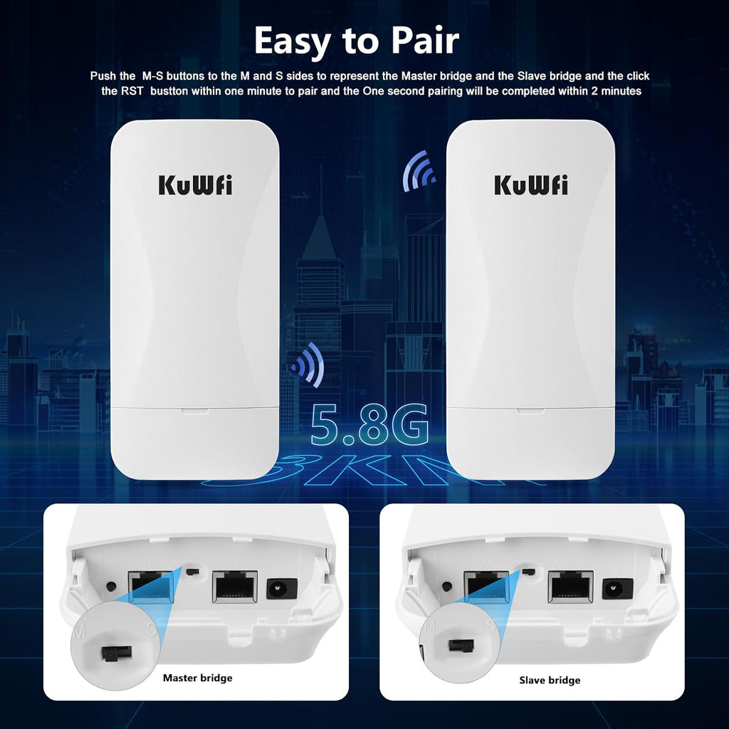 KuWFi Wireless Bridge Point to Point Outdoor 3KM Long Range WiFi Bridge