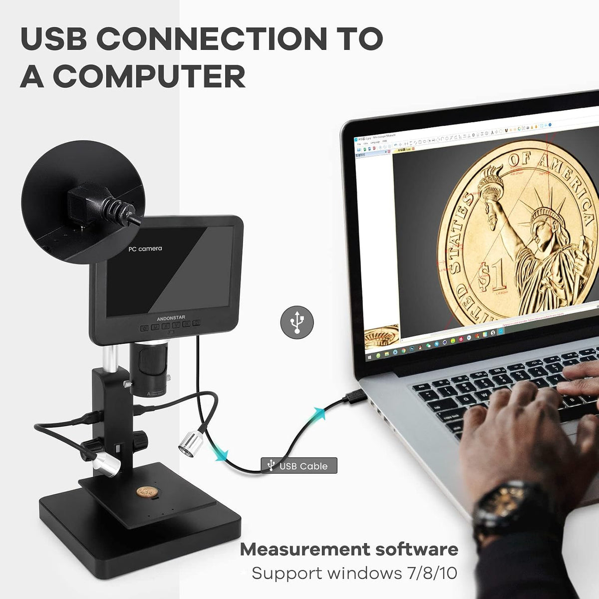 Andonstar AD246S-P HDMI Digital Microscope with 7'' Screen, 4000x 3 Lens