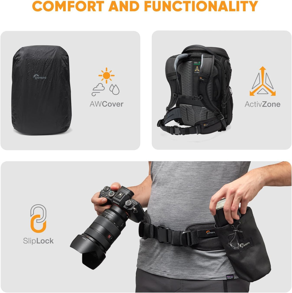 Lowepro ProTactic BP 450 AW III Camera Backpack, 4-point Access, Professional Camera Bag, DSLR/Drones/Mirrorless, Up to 16" Laptop, Rain Cover, for Photographer,Videographer, Volume 28L