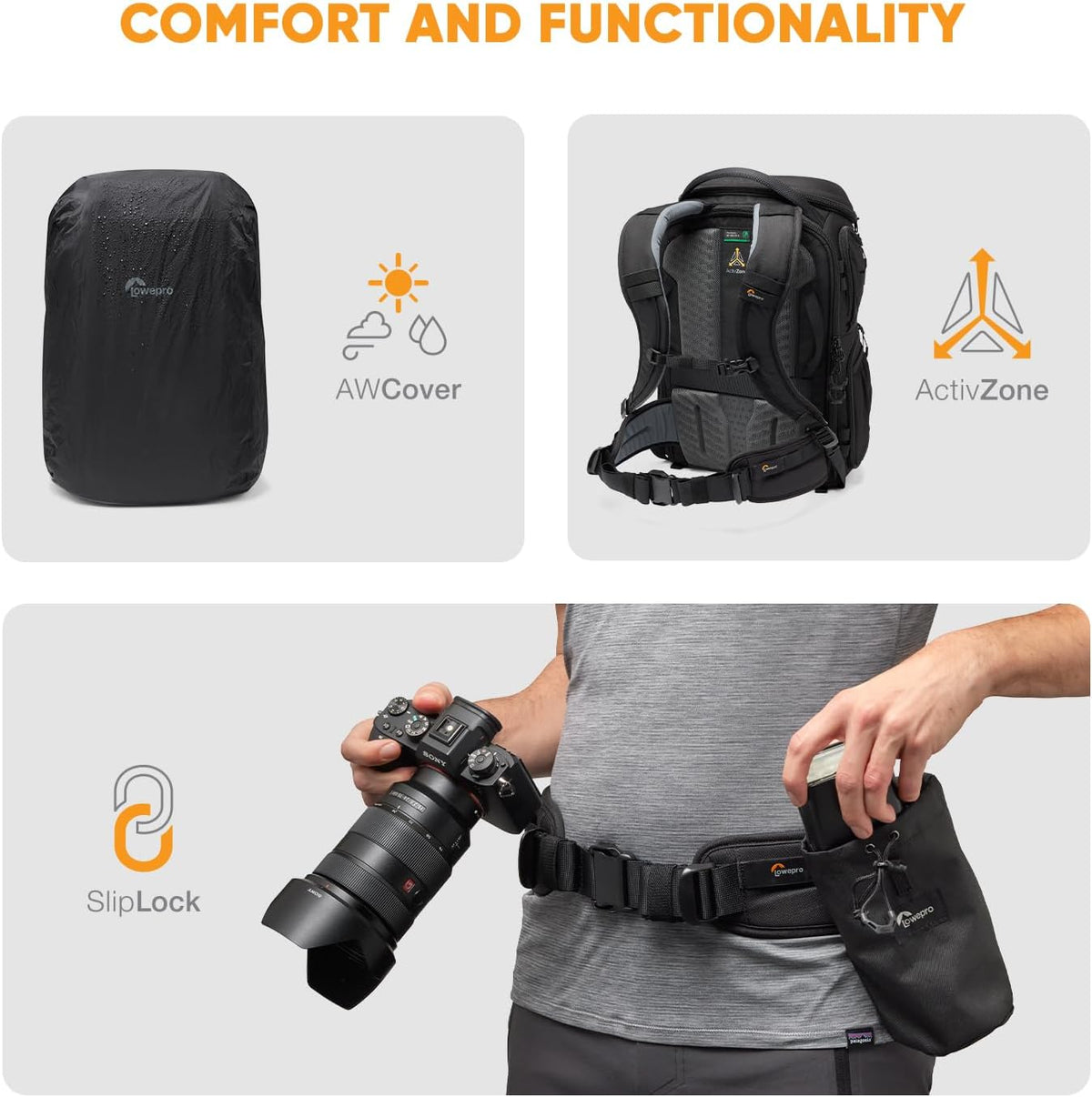 Lowepro ProTactic BP 450 AW III Camera Backpack, 4-point Access, Professional Camera Bag, DSLR/Drones/Mirrorless, Up to 16" Laptop, Rain Cover, for Photographer,Videographer, Volume 28L