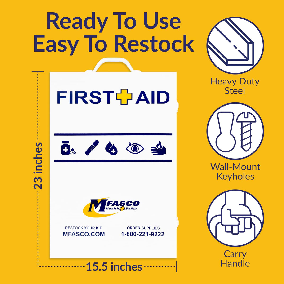 MFASCO OSHA/ANSI 2021 Class B Compliant First Aid Cabinet, Large, 3-Shelf