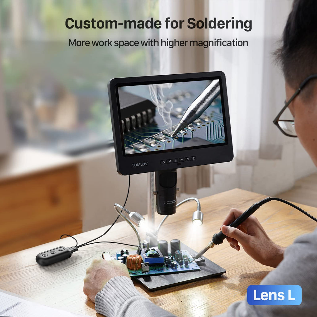 TOMLOV DM602 Flex 3 Lens HDMI Digital Soldering Microscope, Flexible Arm