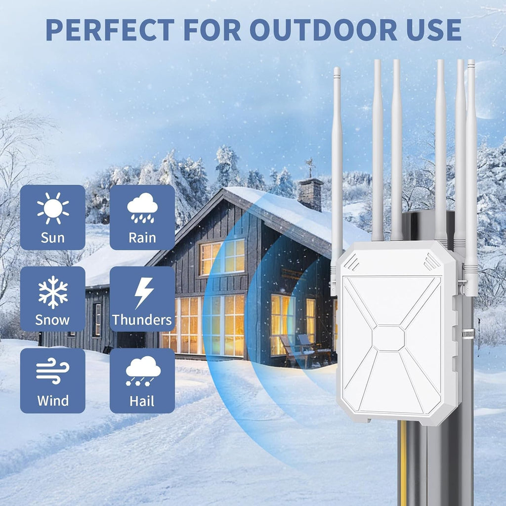 AX3000 Outdoor WiFi Extender, Dual Band 5G+2.4G Outdoor Long Range Extender Signal Booster with POE, Wi-Fi 6 Wireless Access Point, Wireless Out Door Repeater, Compatible Starlink for Farm Camping RV