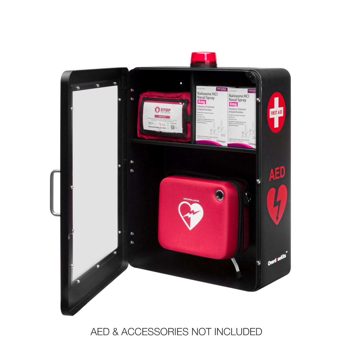 Emergency Medical Station â Wall Mount Cabinet for AEDs, Naloxone, Bleeding Control & First Aid Kits â Public Space Storage Solution â White (AED & Accessories Not Included)