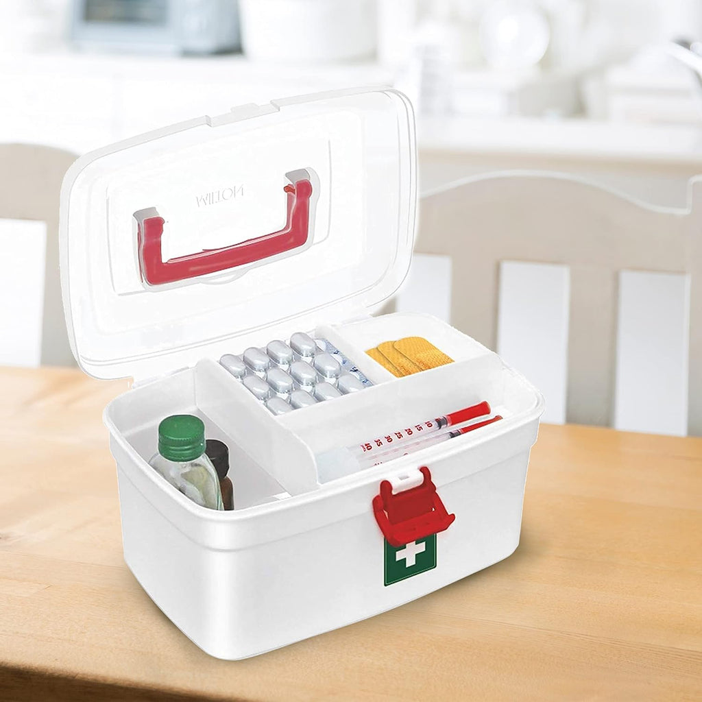 MILTON Plastic Medicine Box, First Aid Box, Set of 6, Small Storage with Handle, Emergency Indoor Outdoor Medical Utility Cabinet Organizer, Transparent, Portable Lockable & Detachable Tray