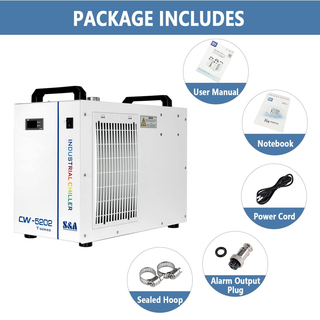 S&A CW-5200DH 7L Industrial Water Chiller,0.9HP,3.43gpm,5699 BTU/h,for 60W to 150W CO2 Laser Engraving & Cutting Systems