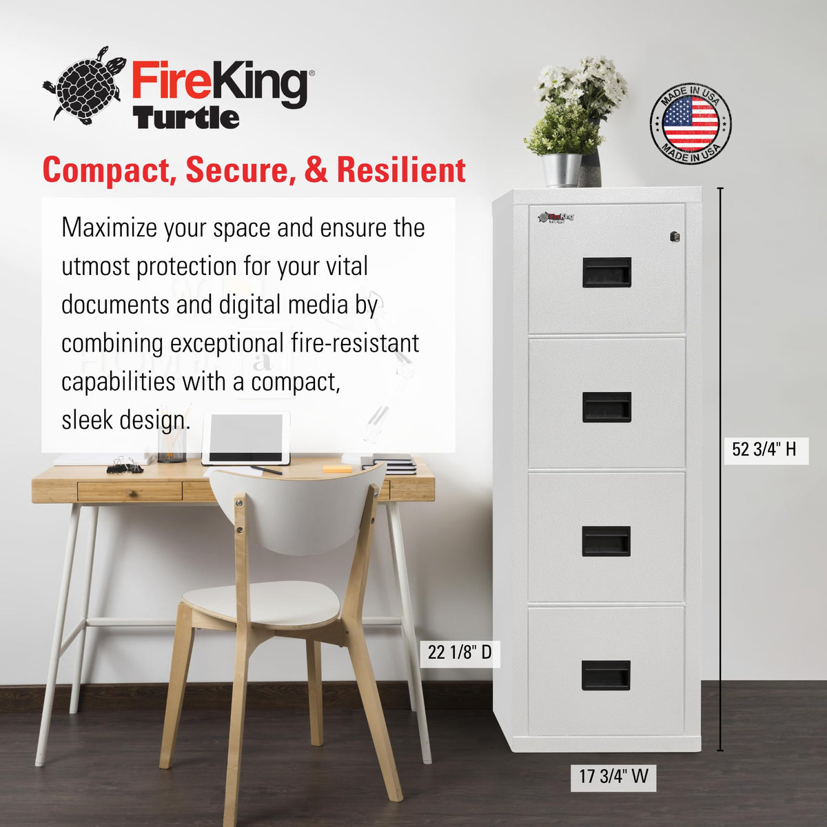 FireKing Turtle Vertical 4 Drawer Fire Rated File Cabinet, Platinum
