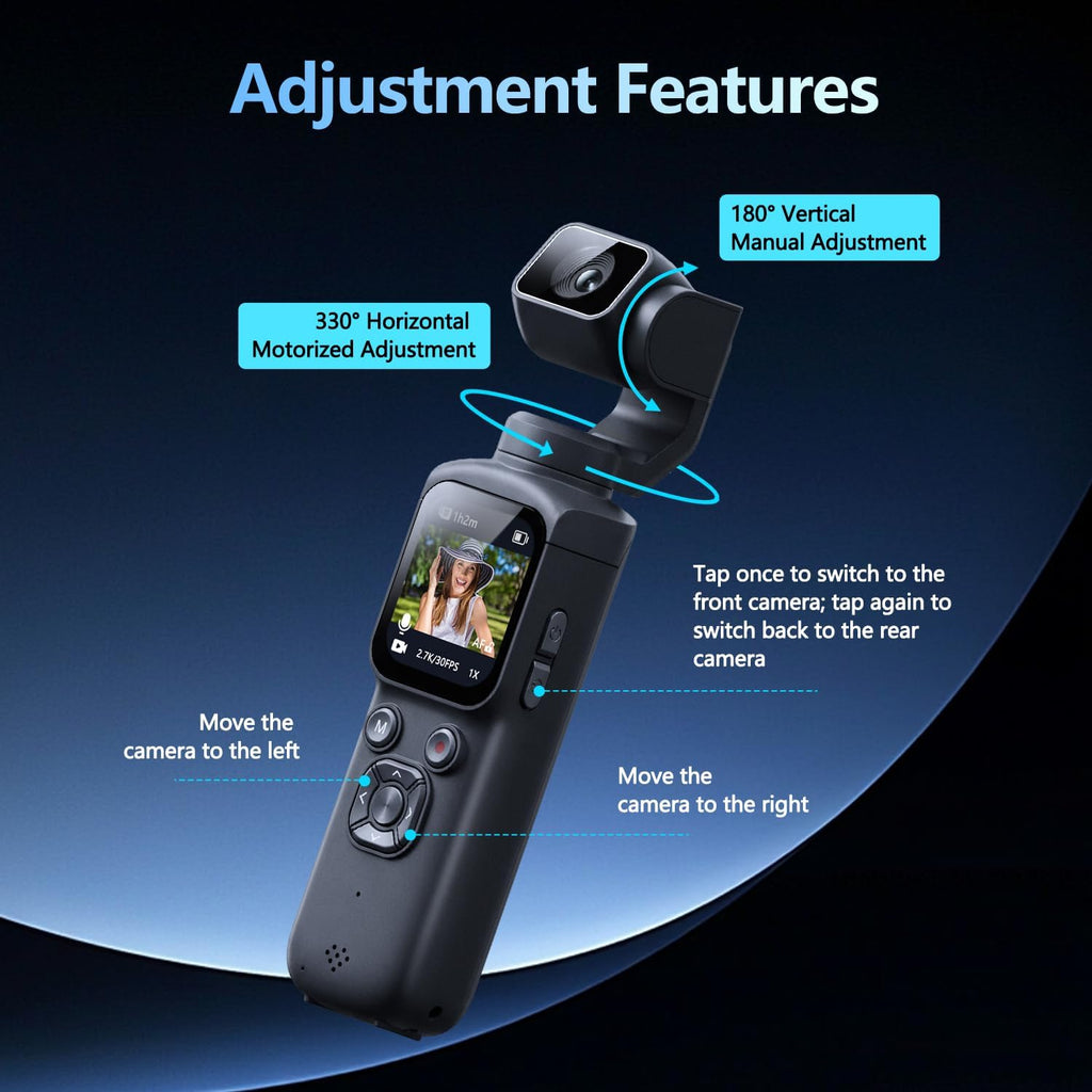 4K Vlogging Camera, Pocket Digital Camera, 330Â° Rotating Lens