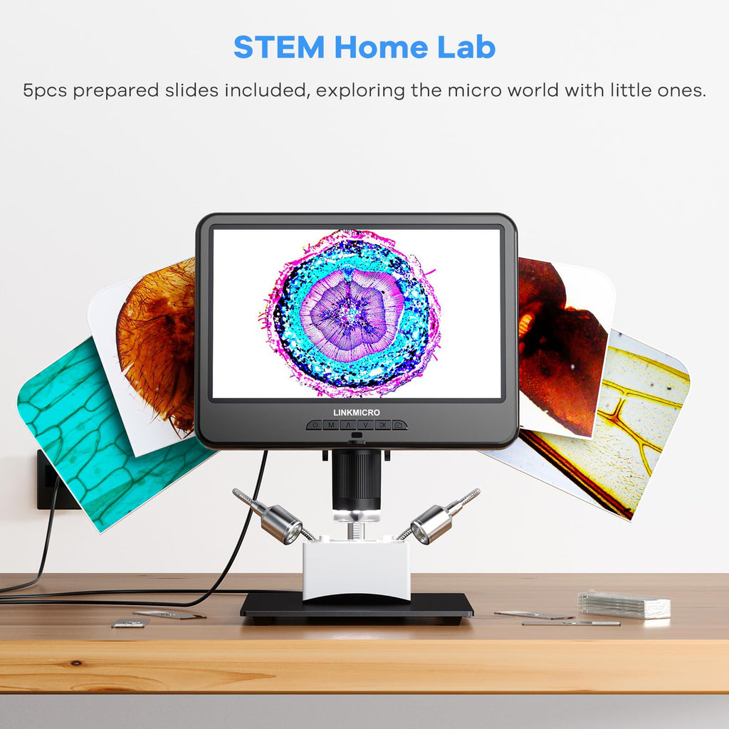 LM109A 10.1" Digital Microscope, Flexible Arm Stand with C-Clamp