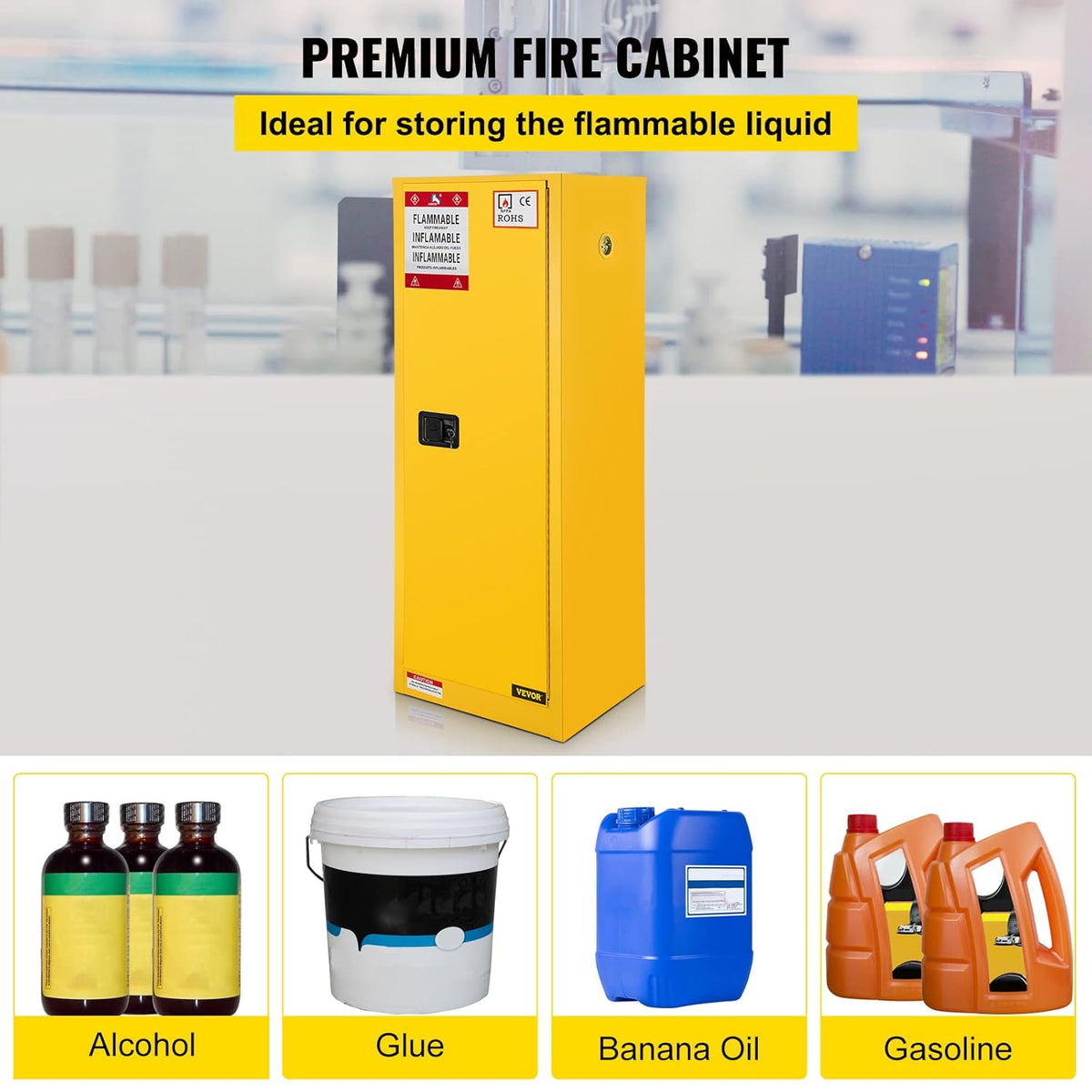 VEVOR Flammable Cabinet, 18" x 18" x 35", Yellow