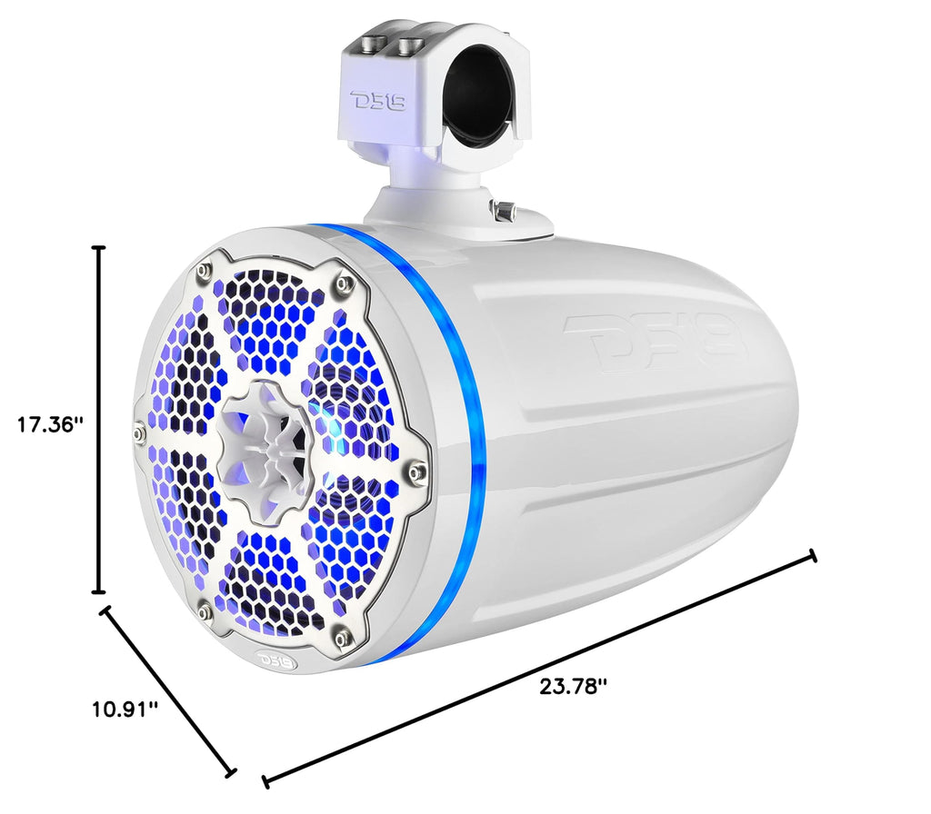 DS18 CF-X10TPNEO 10" Neodymium Marine Wakeboard Tower Speakers with Bullet Tweeter, Passive Radiator and RGB LED Lights - High Performance, Marine Grade IP65 Rated, 900W Max 300W RMS 4 Ohms (Pair)