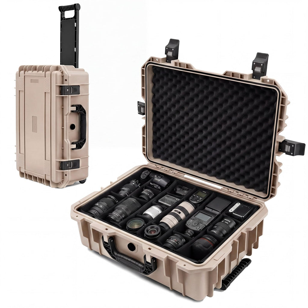 Relaxweex Rolling Camera Hard Case with 15 Padded Dividers & Wheels