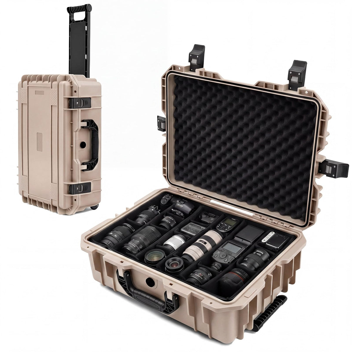 Relaxweex Rolling Camera Hard Case with 15 Padded Dividers & Wheels