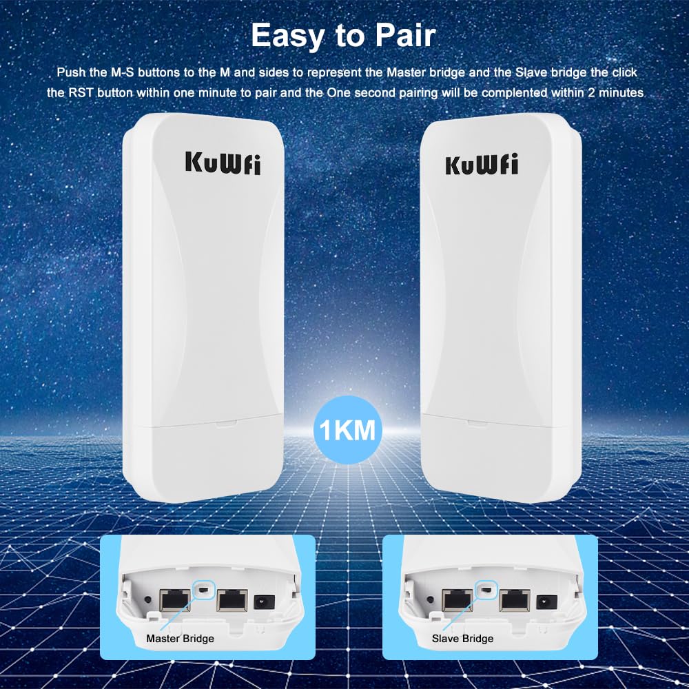 KuWFi Wireless Bridge Point to Point Outdoor 3KM Long Range WiFi Bridge