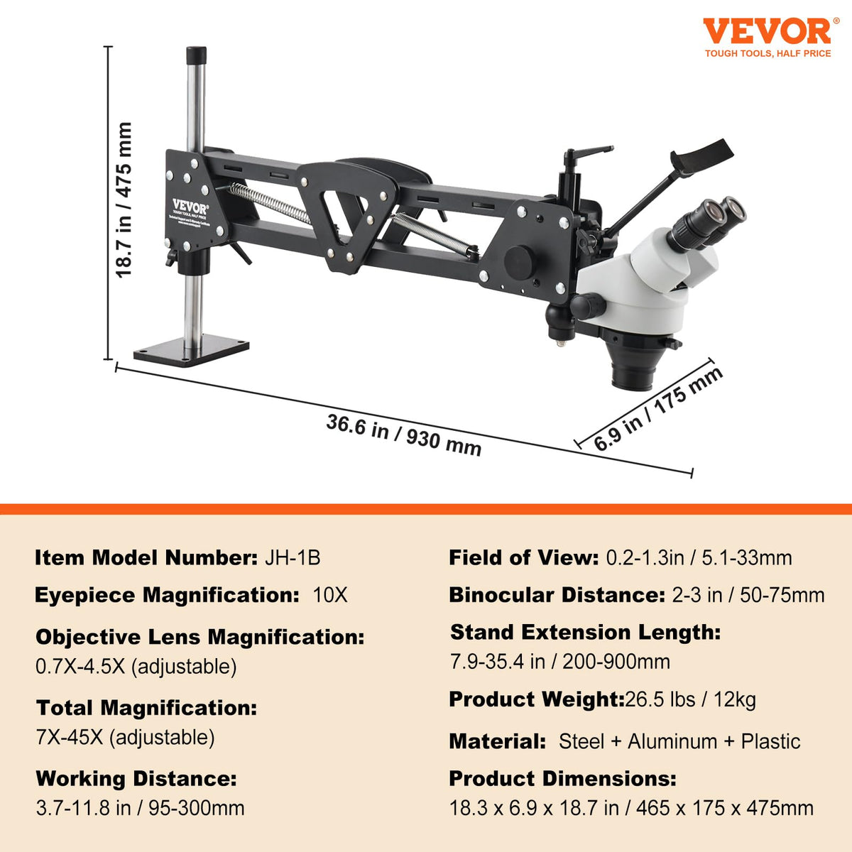 VEVOR Multi-Directional Microscope with Spring Bracket, Micro Jewelry Inlaid Stand, with Integrated USB Ring LED Light, 7X-45X Magnification Jewelry Microscope, Jewelers Microscope for Jewelry Inlay