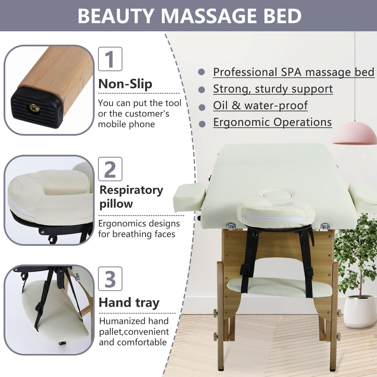 BestMassage Massage Bed Portable Folding Massage Table 24" Wide,Black