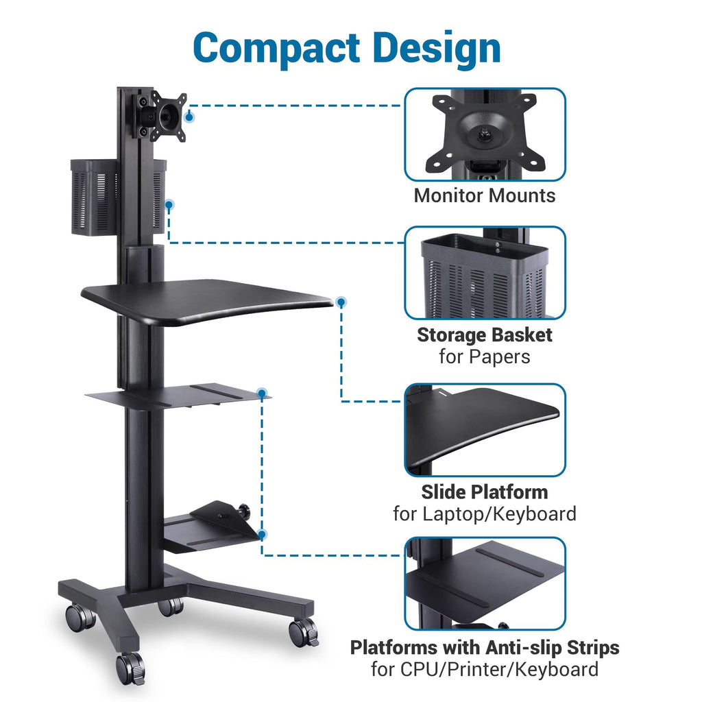 AW NexusX Commander Mobile Computer Cart Medical Rolling PC Stand Desk