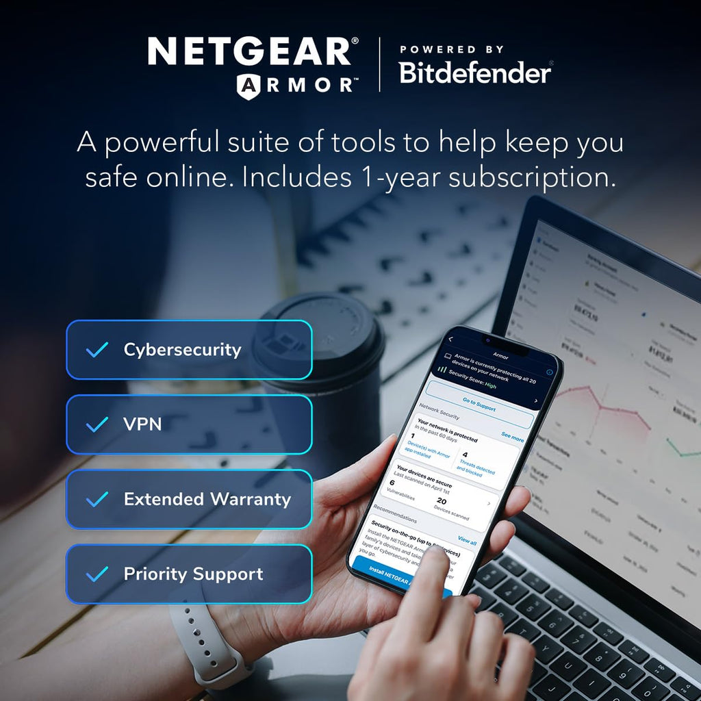 NETGEAR Orbi Whole Home Tri-Band WiFi 6 Mesh Network System (RBK752P) â Router with 1 Satellite Extender, Security Features, Coverage up to 5,000 sq. ft., 75 Devices, AX5200 802.11ax (Up to 5.2Gbps)
