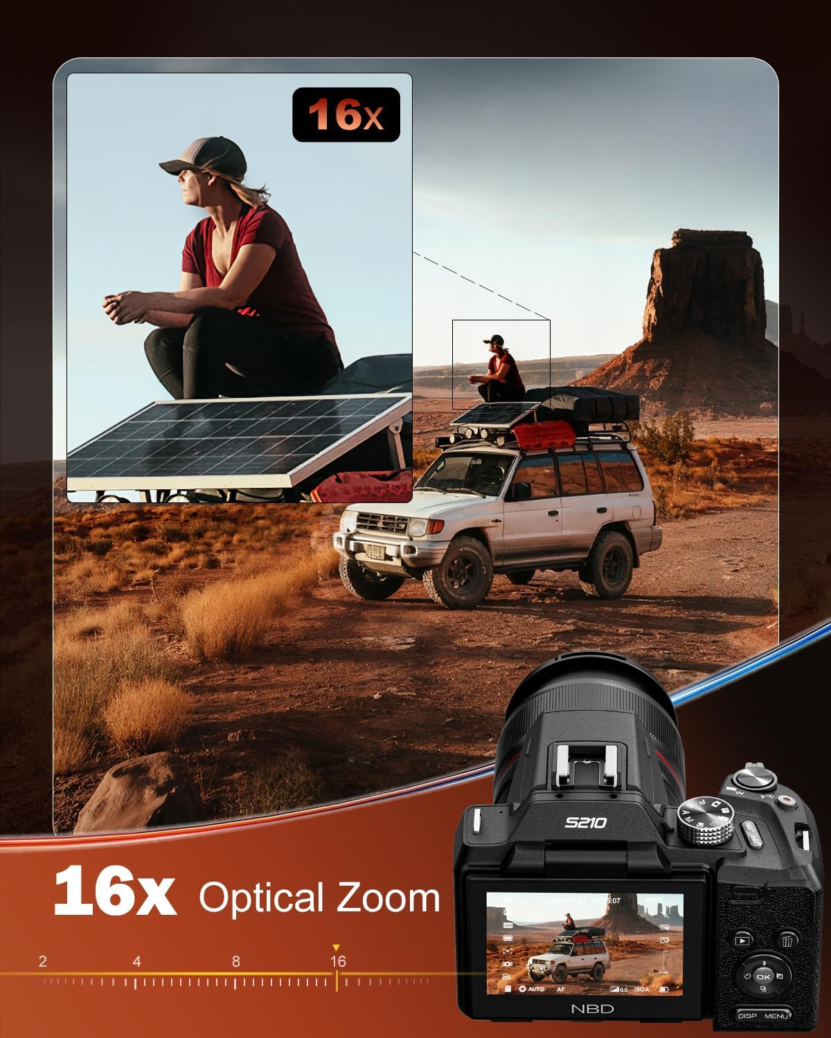 NBD 8K Digital Cameras for Photography,64MP Vlogging Cameras for YouTube,16X Optical Zoom Travel Point and Shoot Digital Cameras Fotograficas with 180Â°Flip Screen,2 Batteries,64GB Card (Black)
