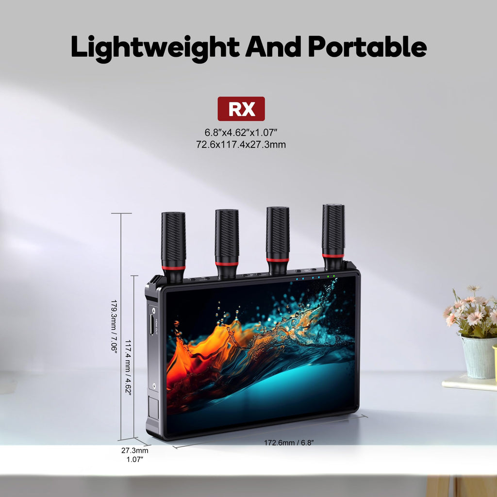 Wireless HDMI Video Transmitter and Receiver: 1 to 5 RX with 7" Monitors, Loop Out, IR Remote, 1312ft Stable Clear Signal & Low Latency for Camera, Filming, Live Stream
