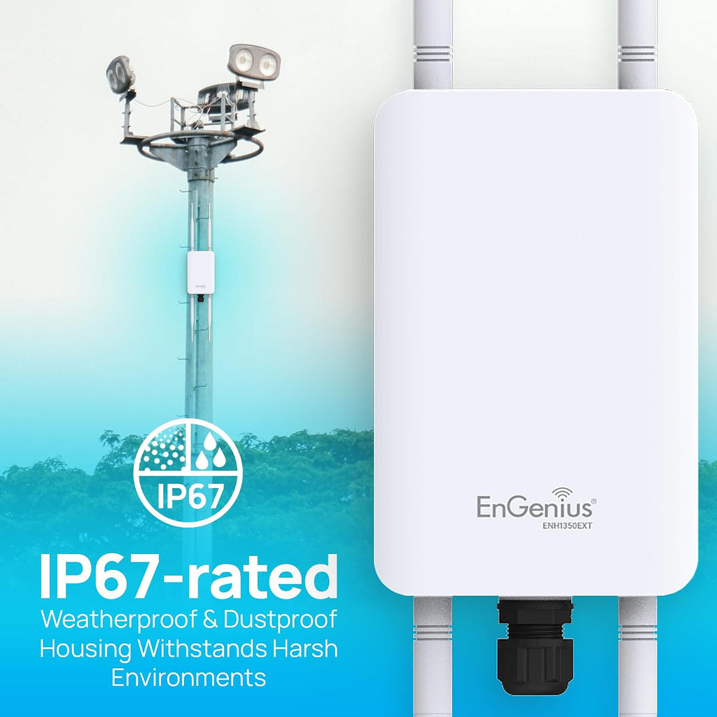 EnGenius ENH1350EXT Wi-Fi 5 AC1300 Outdoor Access Point - IP67 Weatherproof, Dual-Band Long Range Extender, MU-MIMO, PoE Injector & Mounting Kit Included
