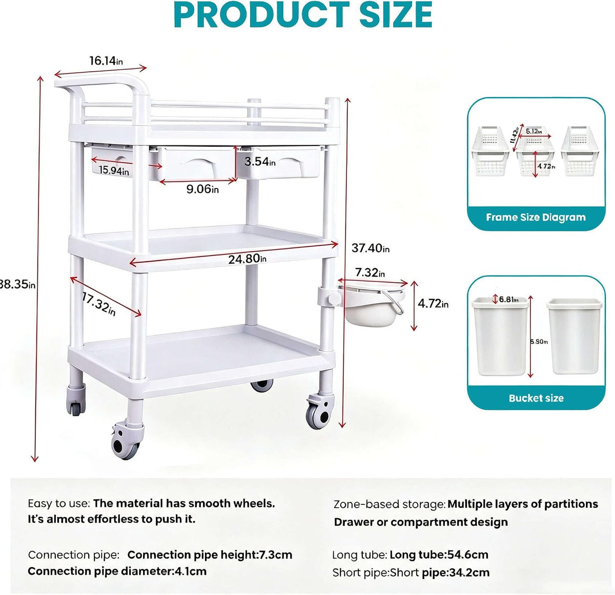 3-Tier Medical Mobile Trolley Cart