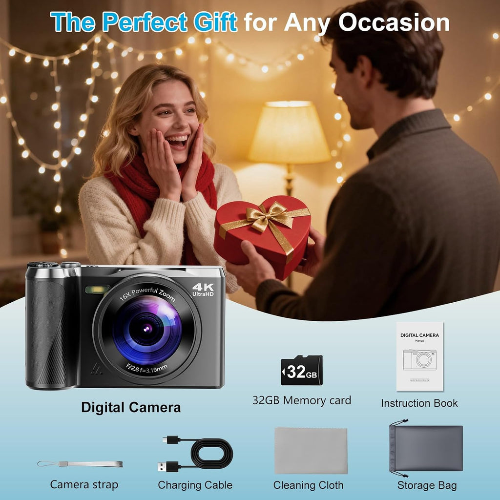 56MP 4K Digital Camera for Photography, Travel & Gift