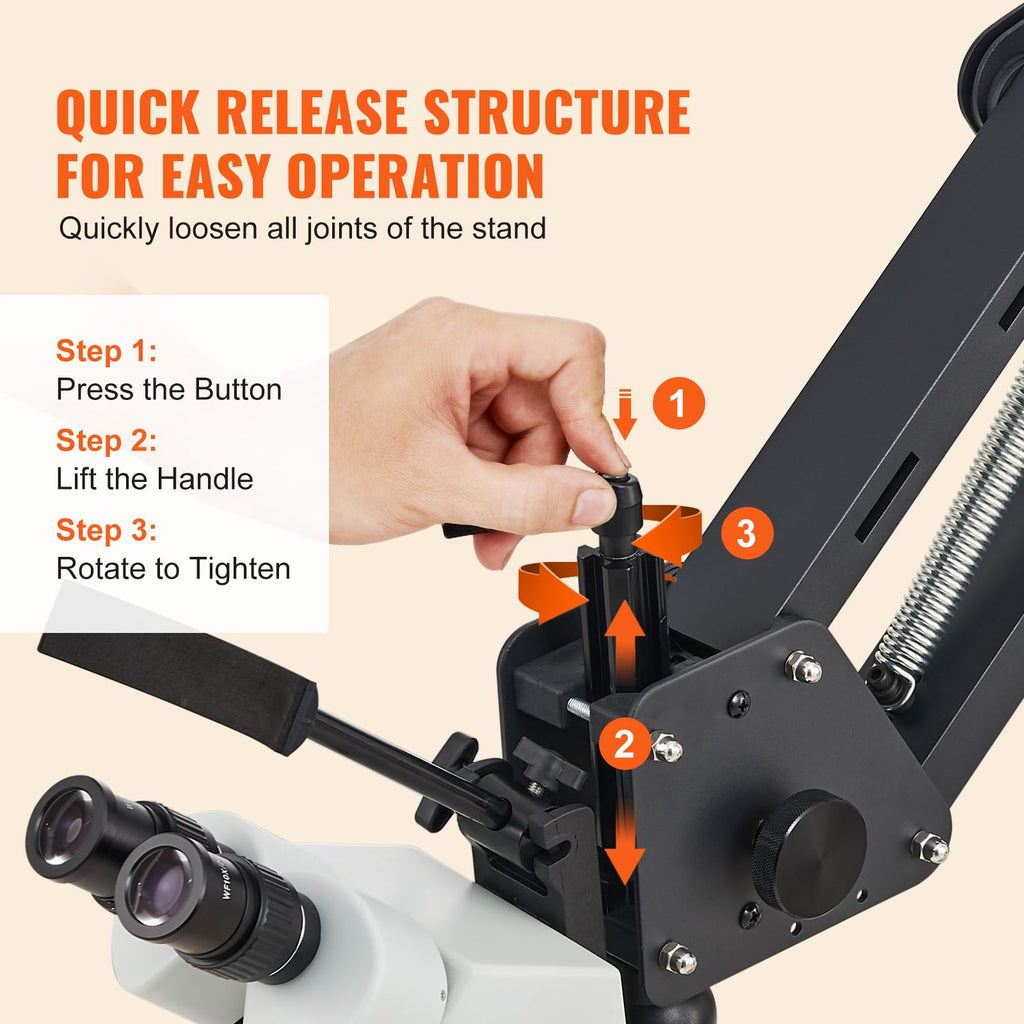 VEVOR Multi-Directional Microscope with Spring Bracket, Micro Jewelry Inlaid Stand, with Integrated USB Ring LED Light, 7X-45X Magnification Jewelry Microscope, Jewelers Microscope for Jewelry Inlay