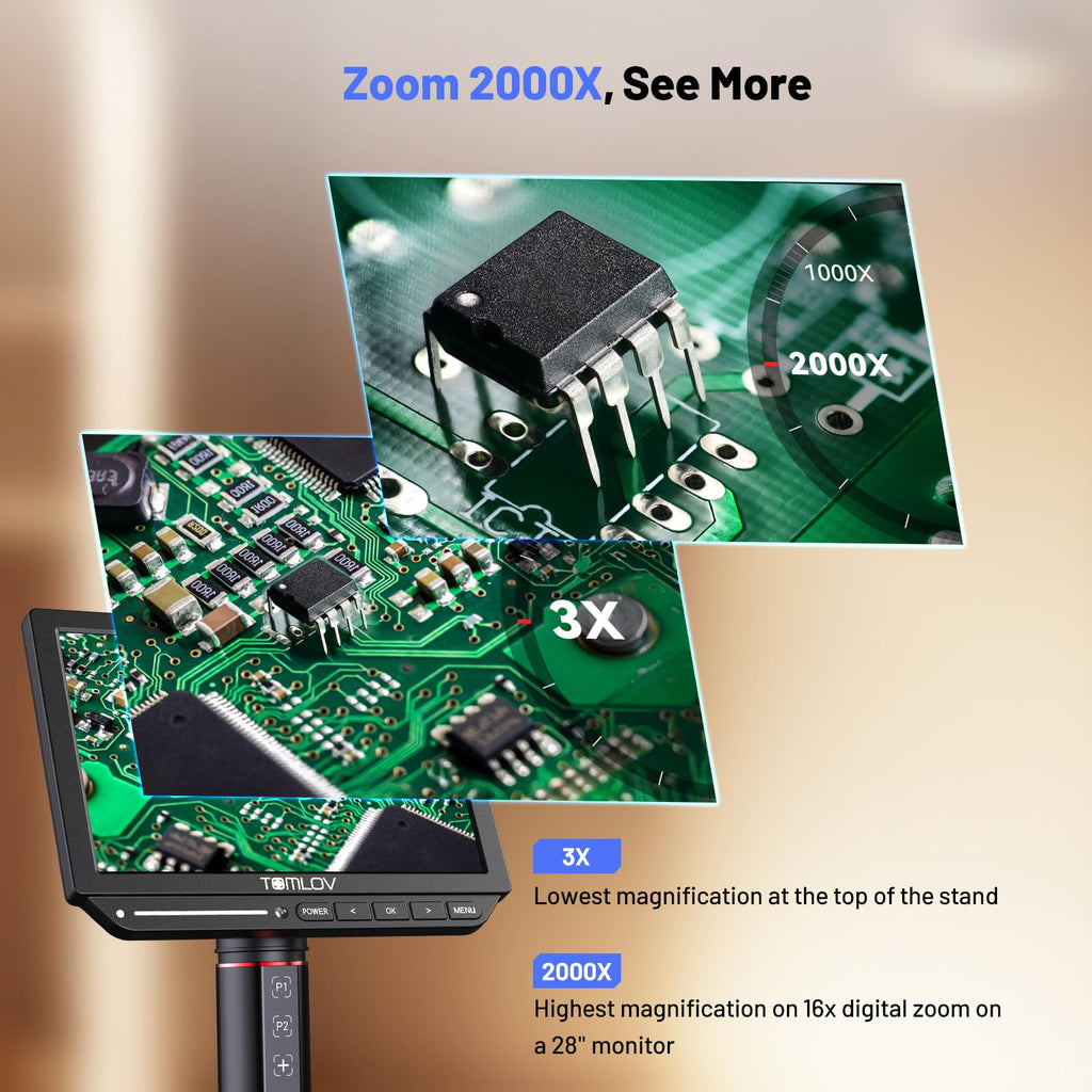 TOMLOV DM202 3K Digital Microscope, 10.1" HDMI Coin Soldering Magnifier