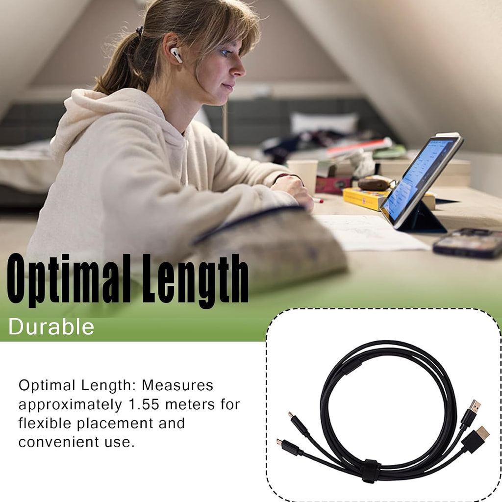 2-in-1 Cable HD USB Type C 1.55m for Graphics Tablet Monitor