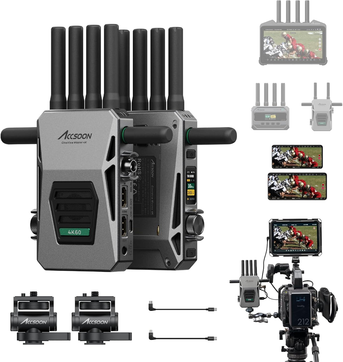Accsoon CineView Master 4K Wireless Video Transmitter&Receiver with SDI HDMI, Tri-Band 8202ft 25ms LAT, 4K60/1080p60 1 Wired iOS+4 App Monitoring, Livestreaming Pair CineView 4K Lite/SE 4K/M7(H) Pro