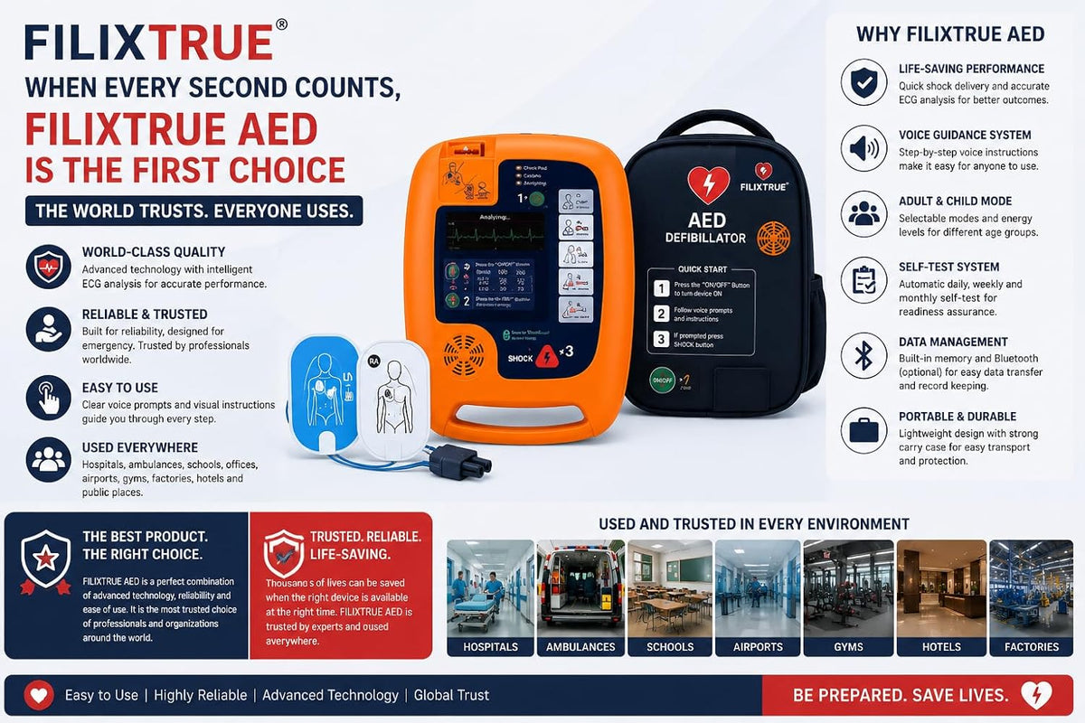 FILIXTRUEâ¢ Automated External Defibrillator AED Portable Device with LED Display Always Ready for Emergencies