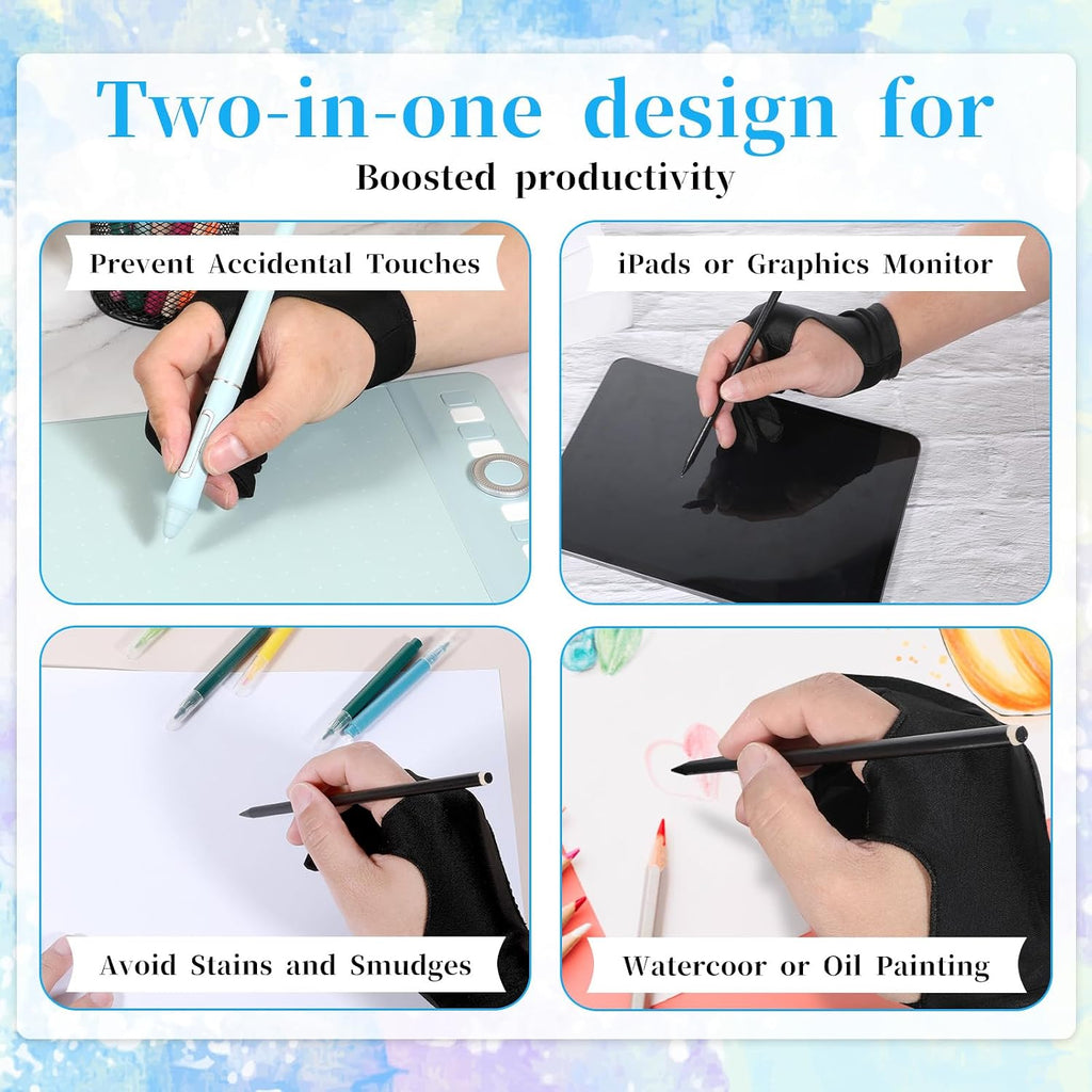 Giantree 2 Pcs Digital Drawing Glove, 3-Layer Palm Rejection Artist Glove for Drawing Graphics Monitor Tablet Paper Sketching
