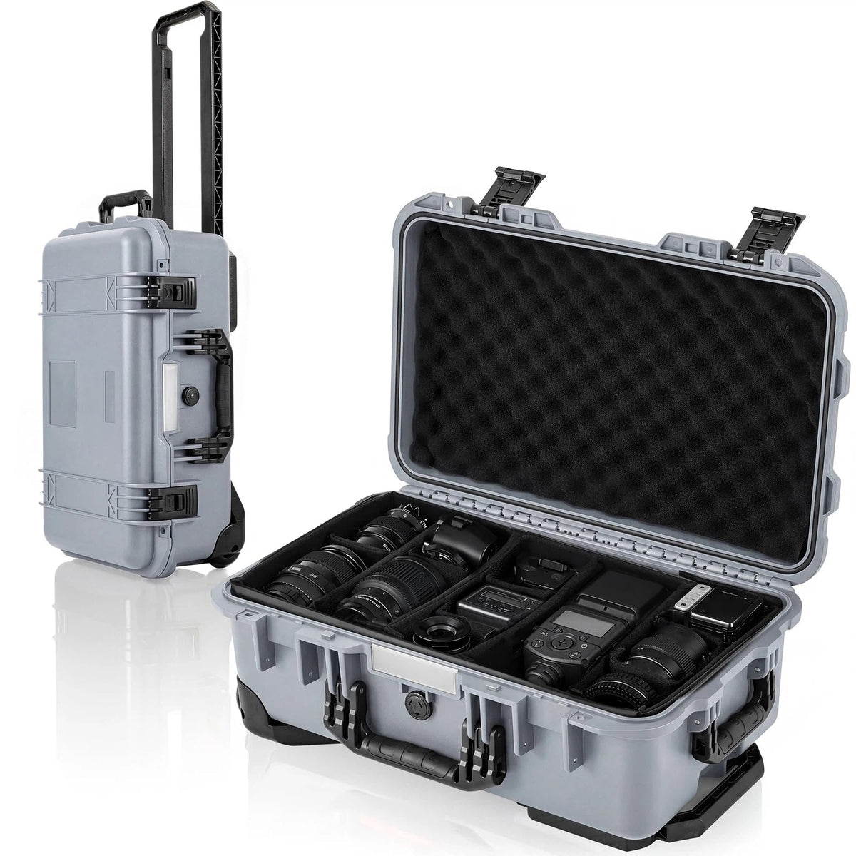 Relaxweex Rolling Camera Hard Case with 15 Padded Dividers & Wheels