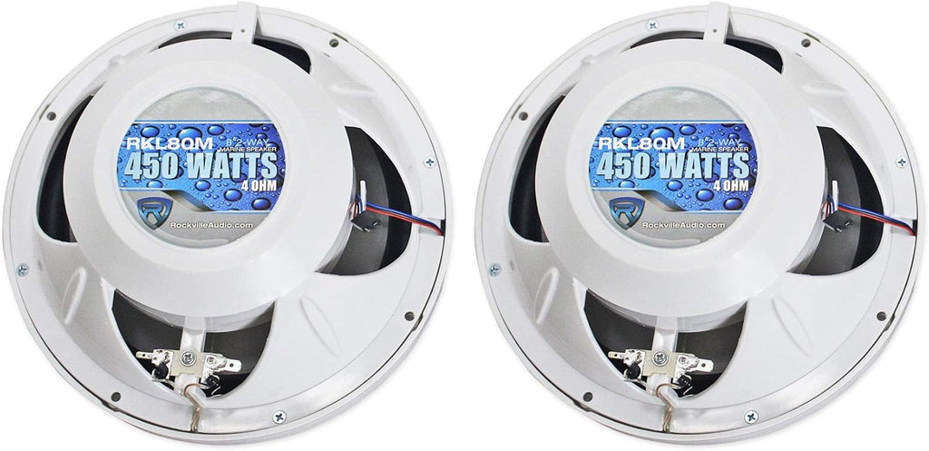 Rockville RKL80MW 8" White 2-Way Marine Boat LED Speakers, 4-Pack