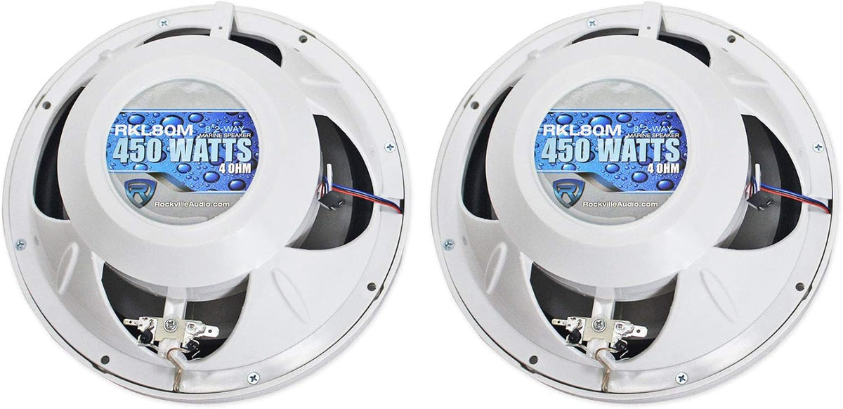 Rockville RKL80MW 8" White 2-Way Marine Boat LED Speakers, 4-Pack