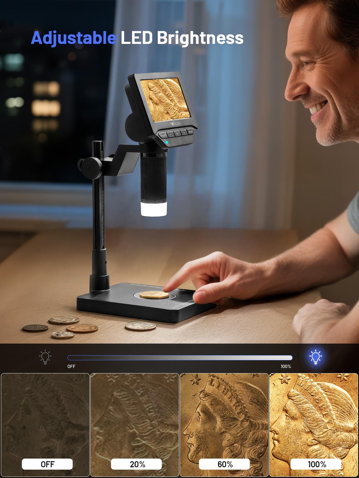 TOMLOV Coin Microscope with Weighing Scale, 7" Digital Magnifier DM4W Max