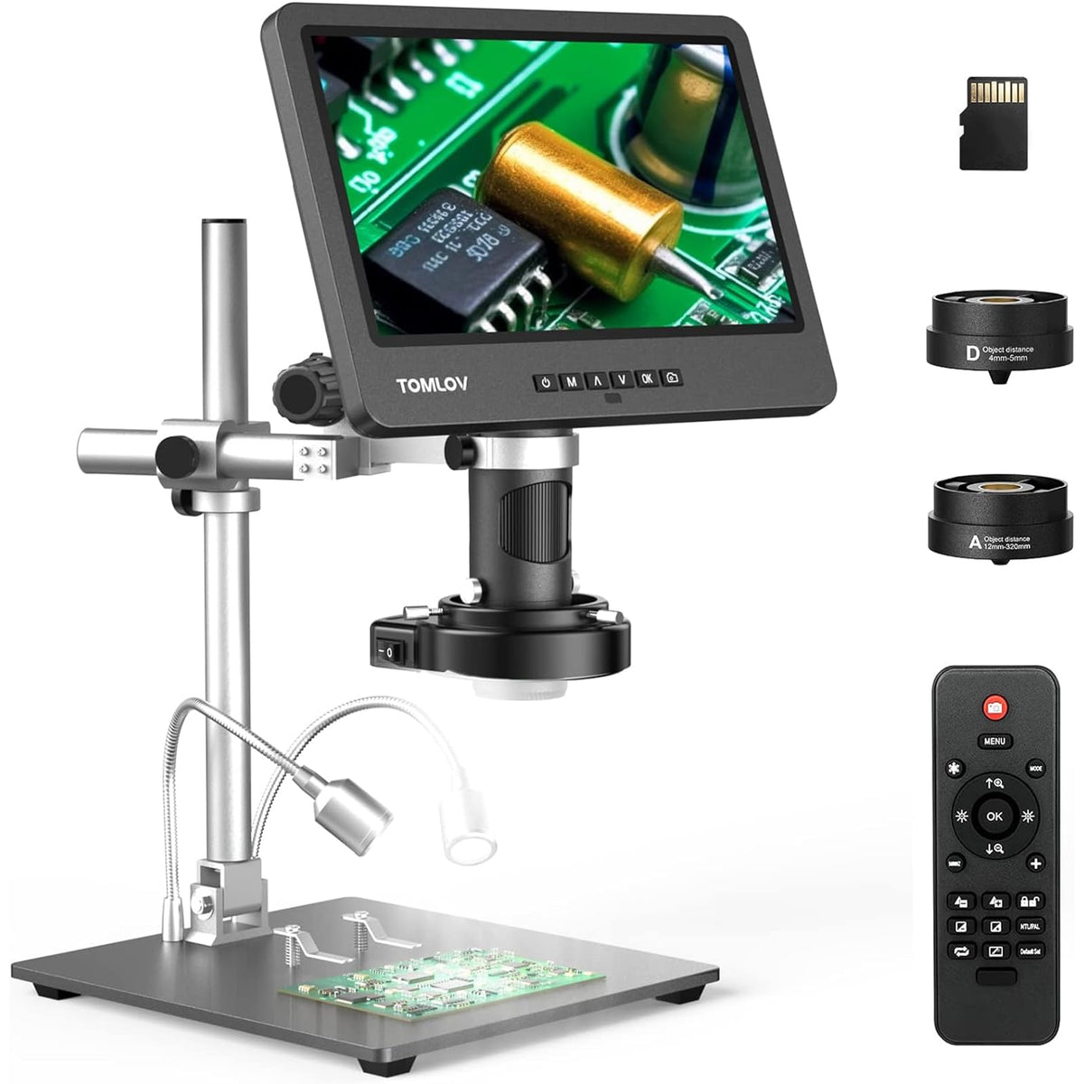 TOMLOV DM602 Flex 3 Lens HDMI Digital Soldering Microscope, Flexible Arm