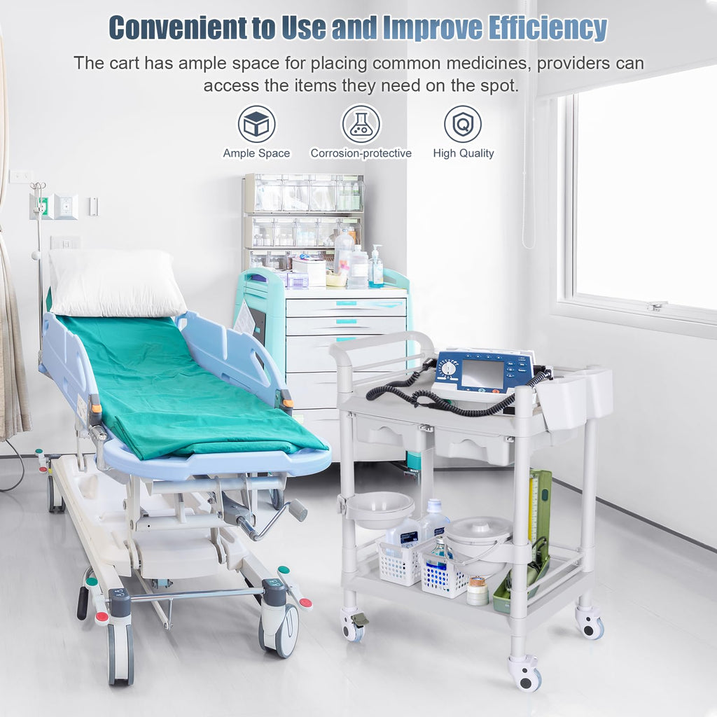 Mobile Medical Cart 3-Tier Professional Utility Cart 330 LBS Max Load