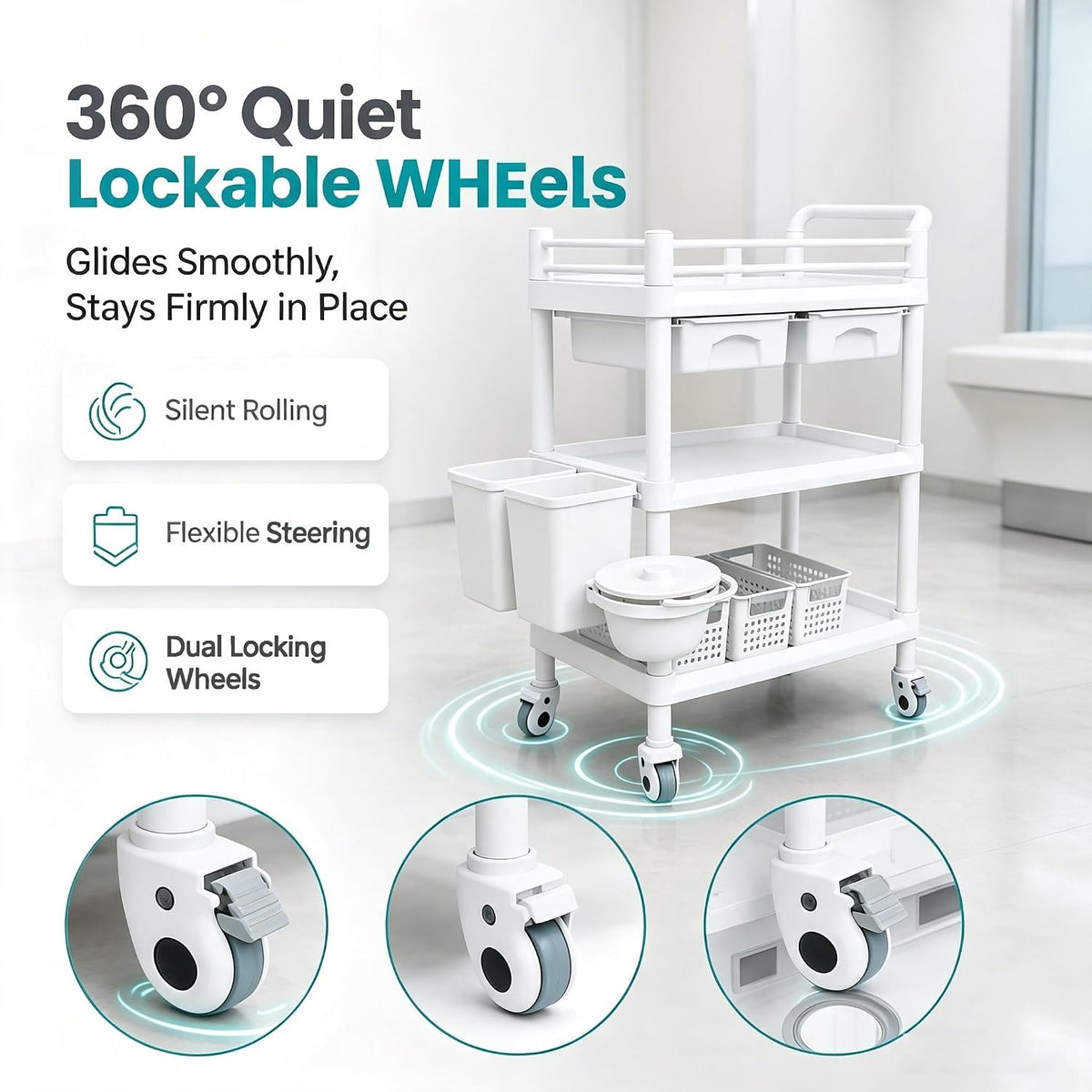3-Tier Medical Mobile Trolley Cart