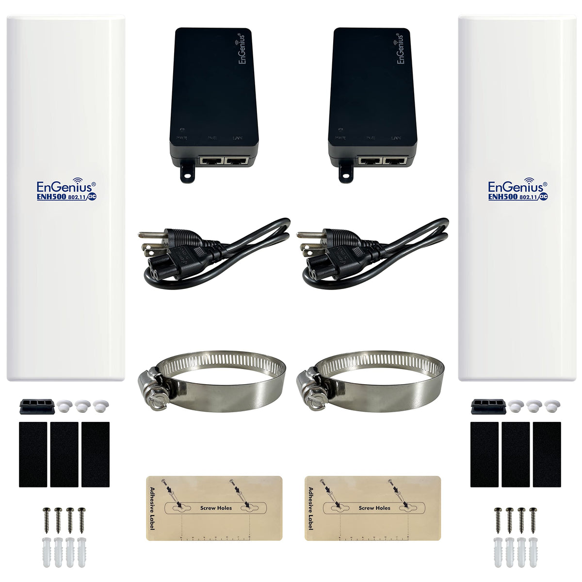 EnGenius ENH500-AX KIT 5GHz Wi-Fi 6 (802.11ax) 2x2 Outdoor Wireless Bridge, up to 1,200 Mbps, high 26 dBm Transmit Power, high gain 16 dBi Integrated Directional Antenna, IP55-rated (2-Pack)