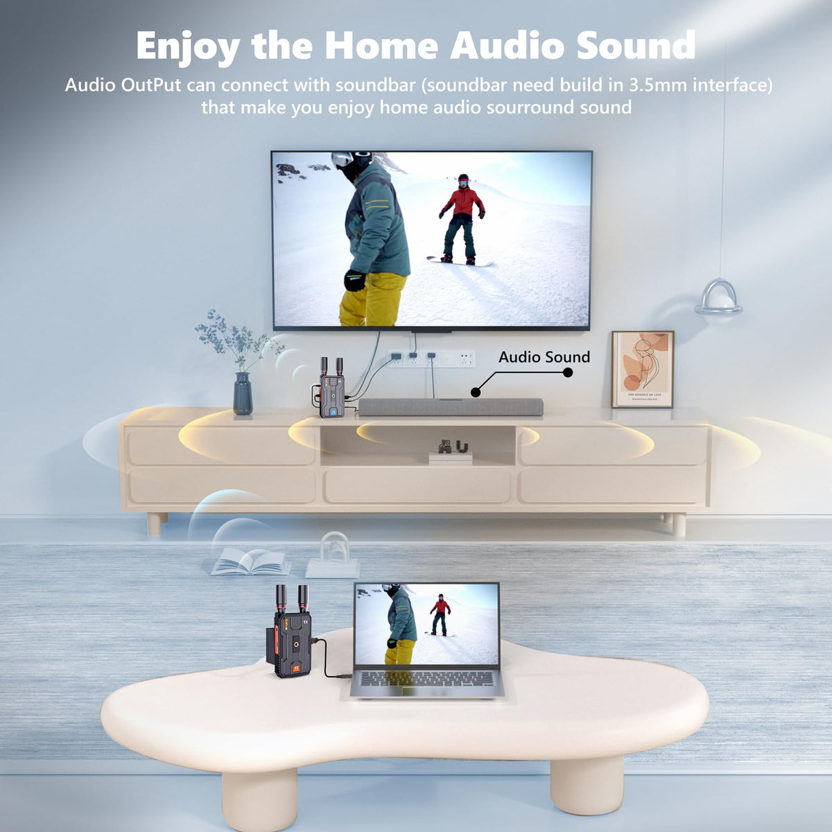 Wireless HDMI Transmitter and Receiver 4K: Plug&Play HDMI Wireless Extender Kit, 5G 820FT Sender and Receiver with Loopout for Streaming Video and Audio to Monitor from Laptop/PC, Audio Interface