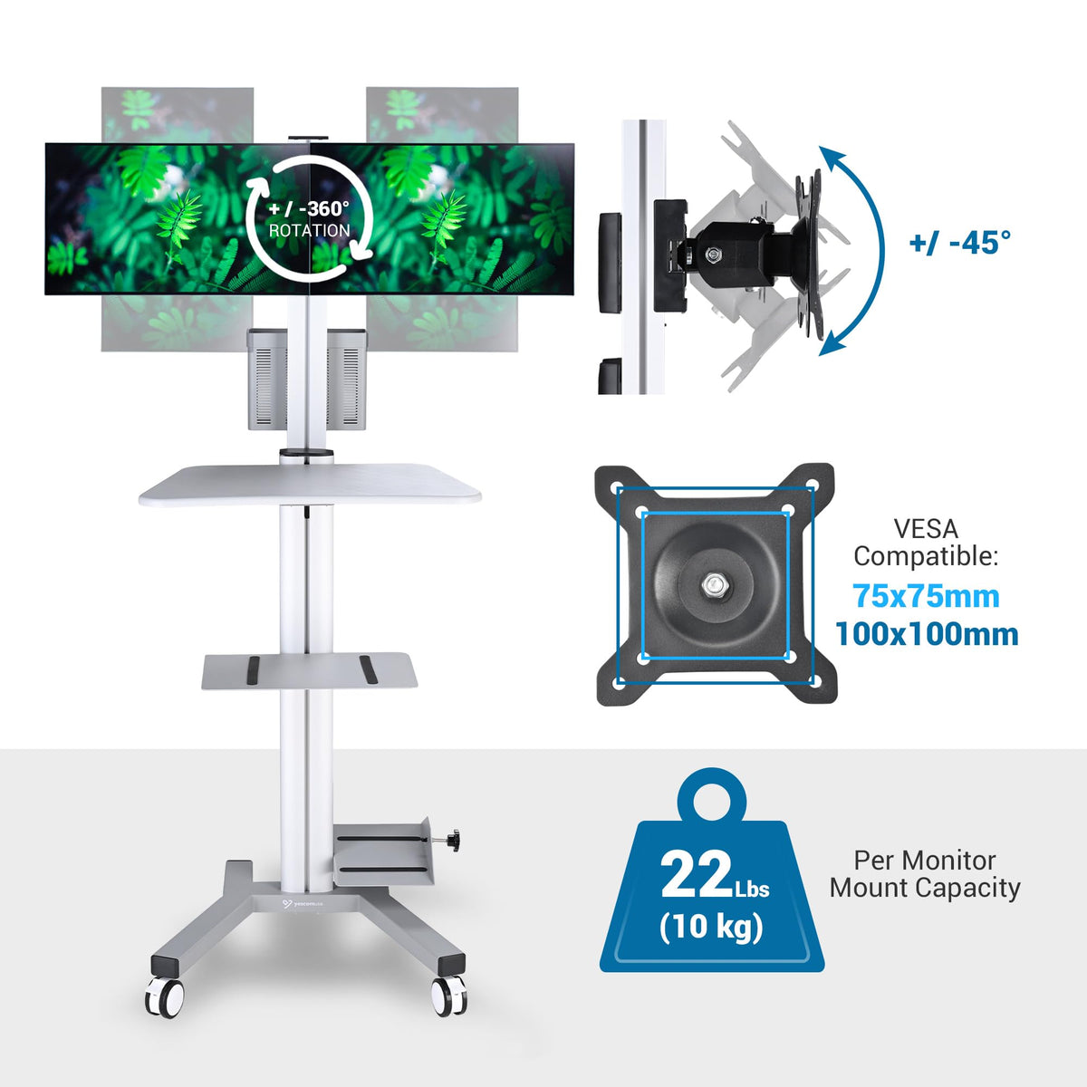 AW NexusX Commander Mobile Computer Cart Medical Rolling PC Stand Desk