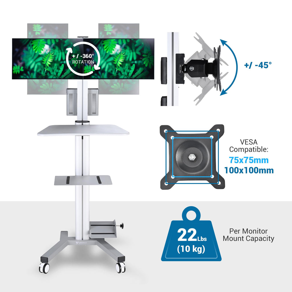 AW NexusX Commander Mobile Computer Cart Medical Rolling PC Stand Desk