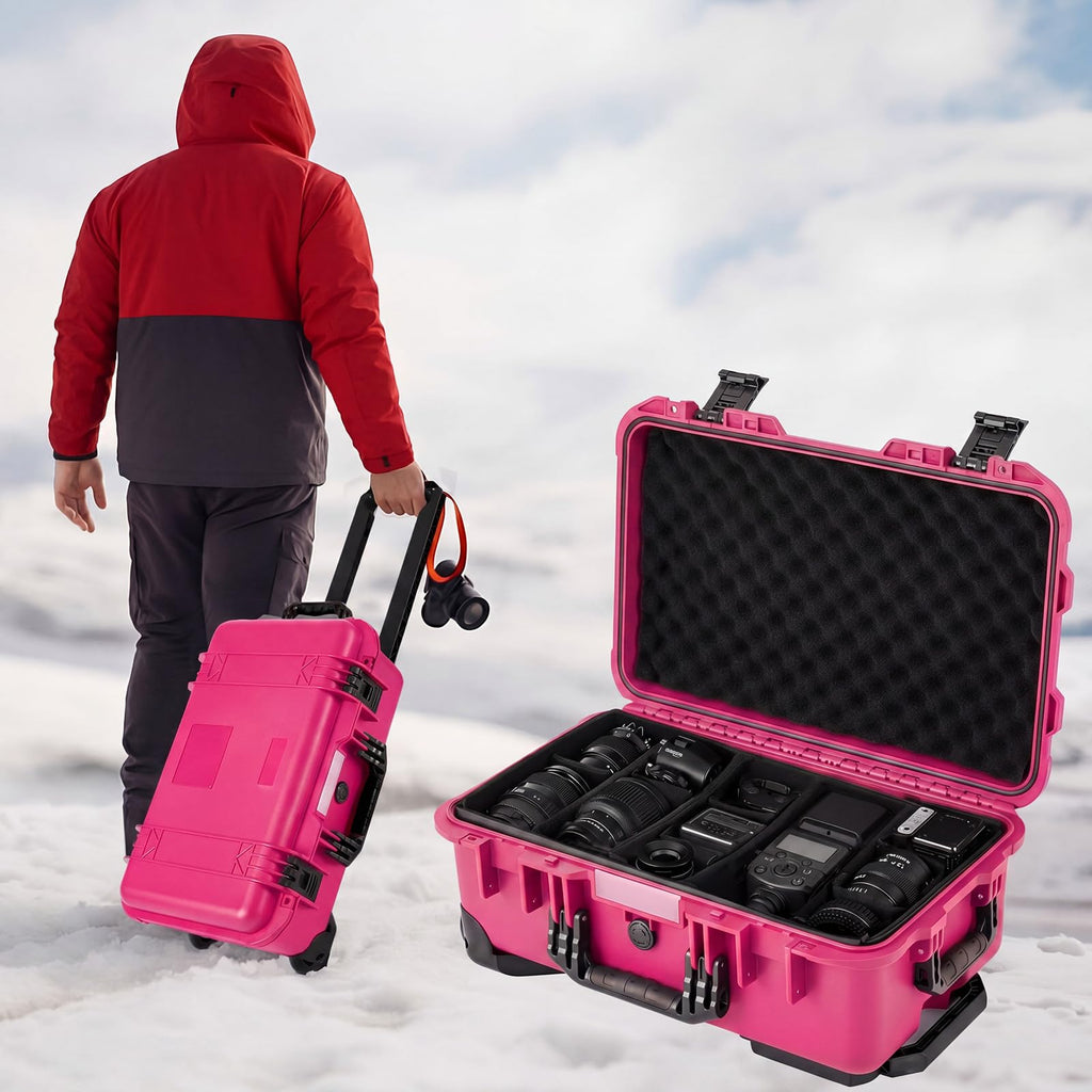 Relaxweex Rolling Camera Hard Case with 15 Padded Dividers & Wheels