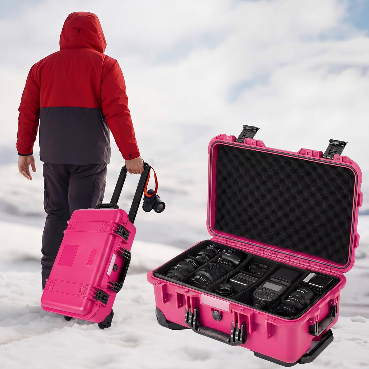 Relaxweex Rolling Camera Hard Case with 15 Padded Dividers & Wheels