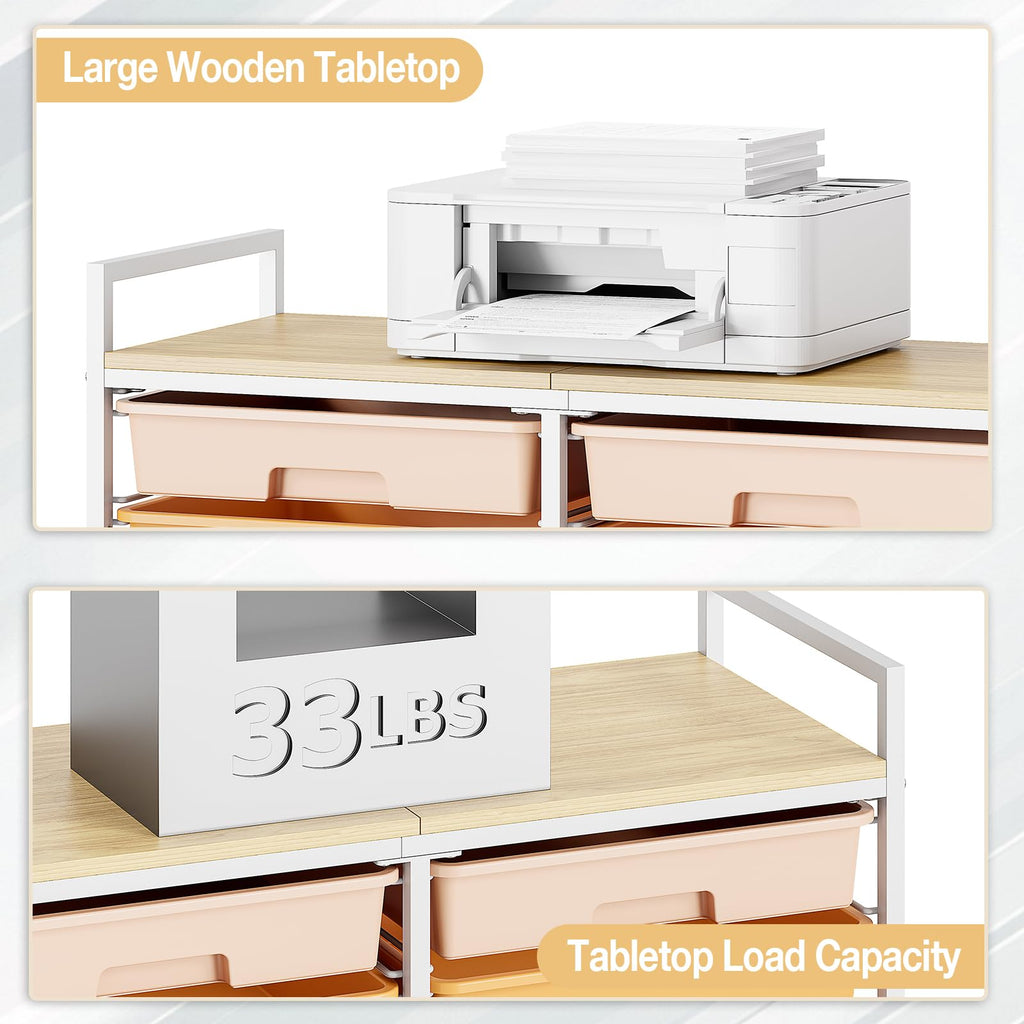 TOOLF 12 Drawers Rolling Storage Cart with Wooden Top for Classroom,White