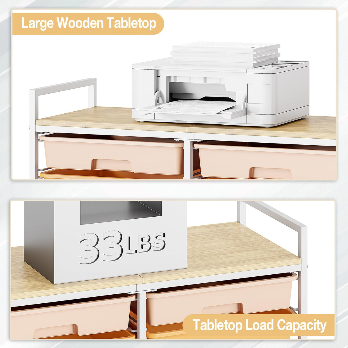 TOOLF 12 Drawers Rolling Storage Cart with Wooden Top for Classroom,White