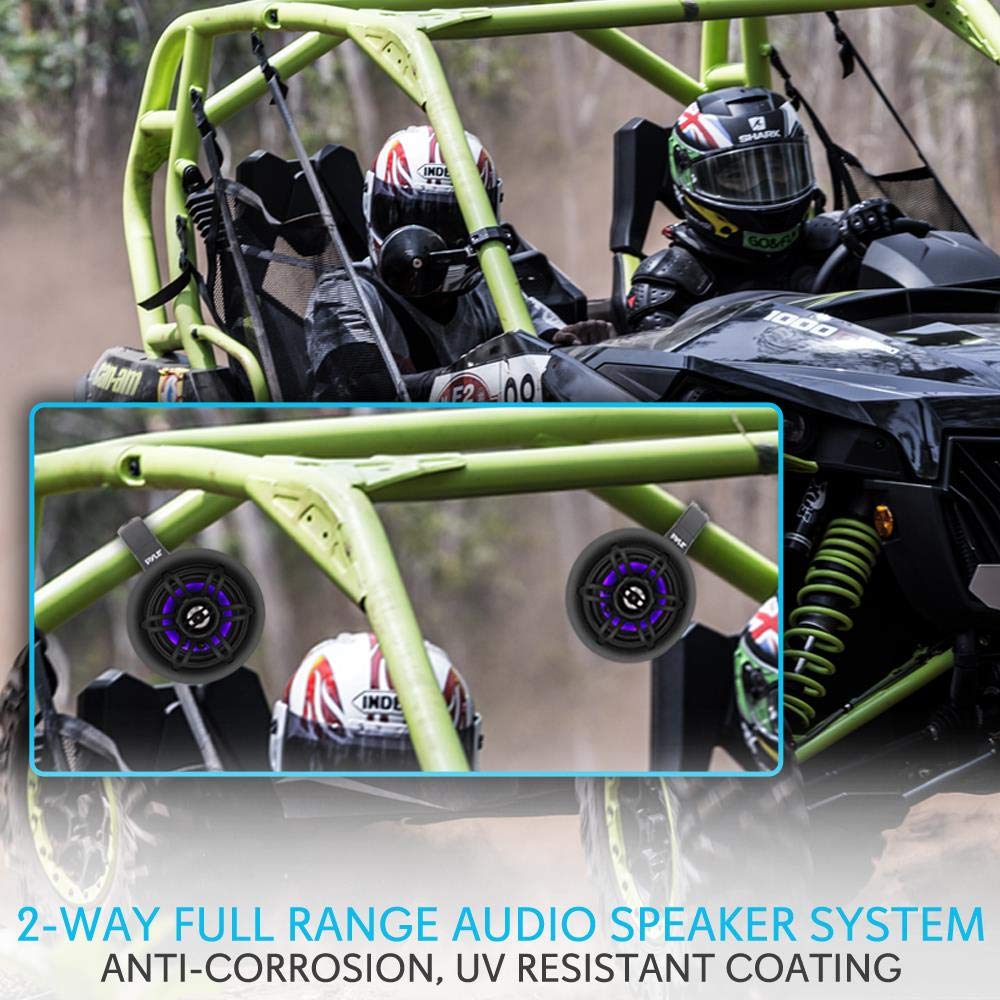 Pyle Waterproof Marine Wakeboard Tower Speakers - 4in Dual Subwoofer Speaker Set w/LED Lights & Bluetooth for Wireless Music Streaming - Boat Audio System w/Mounting Clamps PLMRLEWB47WB (White)