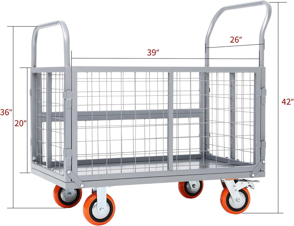 YITAMOTOR 2000lbs Platform Truck Cart w/Cage, 6-in-1 Foldable Flatbed Cart